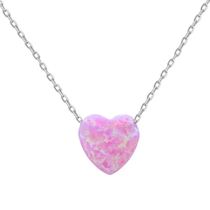 Sterling Silver Small Pink Opal Heart Necklace Classic Necklaces