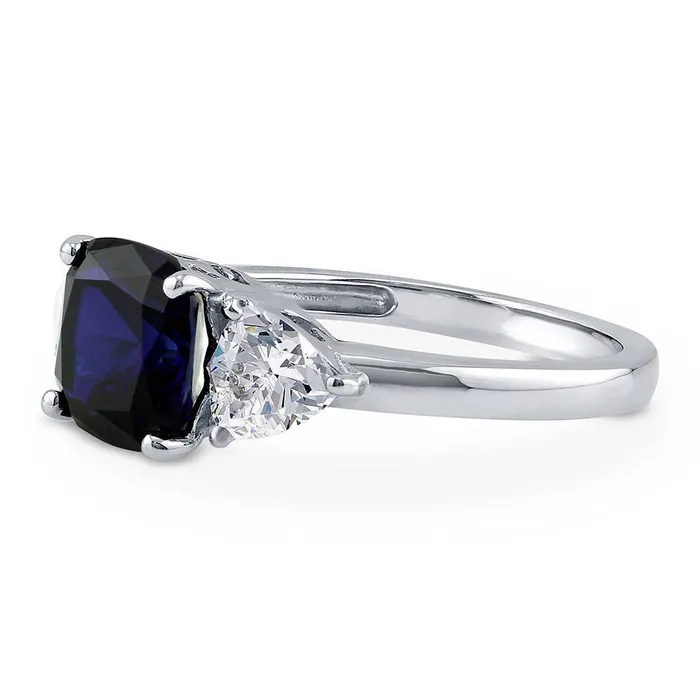 3Stone 3ct Simulated Blue Sapphire CZ Ring in Sterling Silver BERRICLE Rings