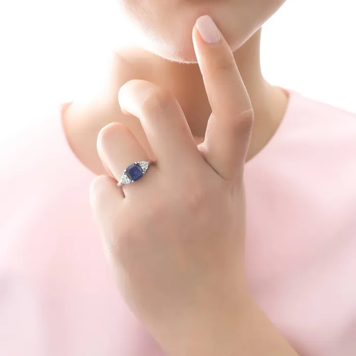 3Stone 3ct Simulated Blue Sapphire CZ Ring in Sterling Silver BERRICLE Rings