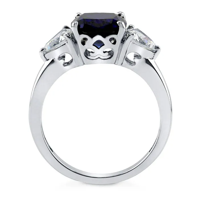 3Stone 3ct Simulated Blue Sapphire CZ Ring in Sterling Silver BERRICLE Rings