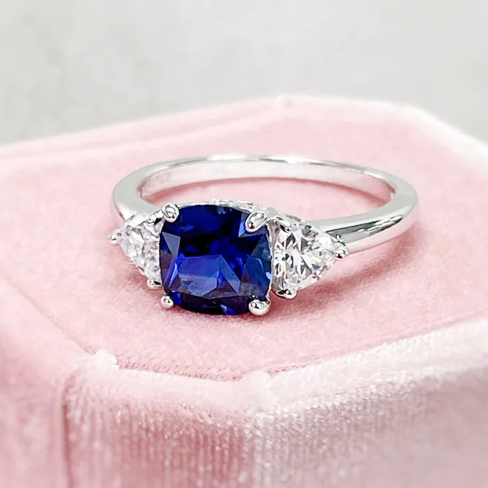 3Stone 3ct Simulated Blue Sapphire CZ Ring in Sterling Silver BERRICLE Rings