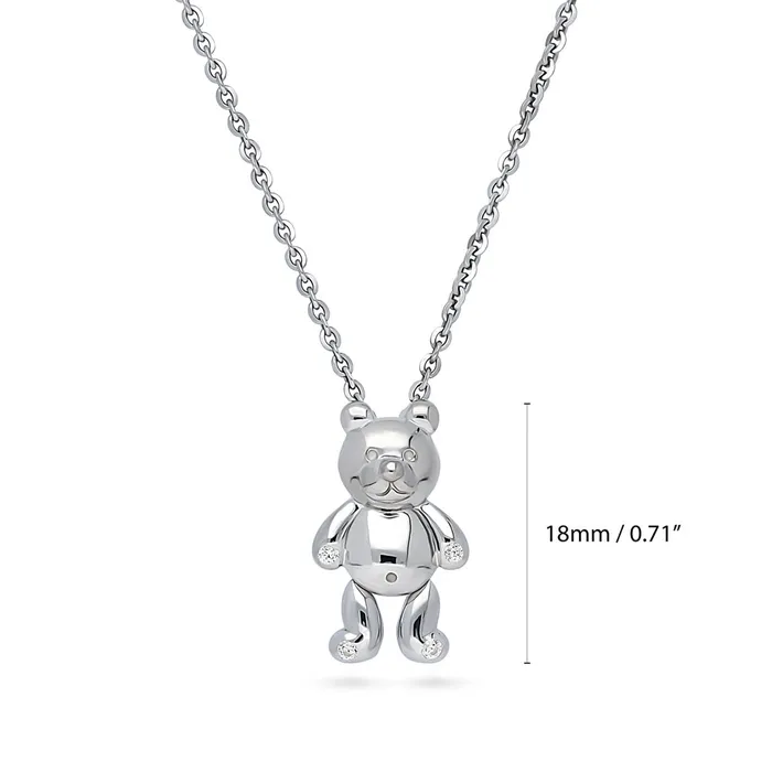 Bear CZ Pendant Necklace in Sterling Silver BERRICLE Necklaces