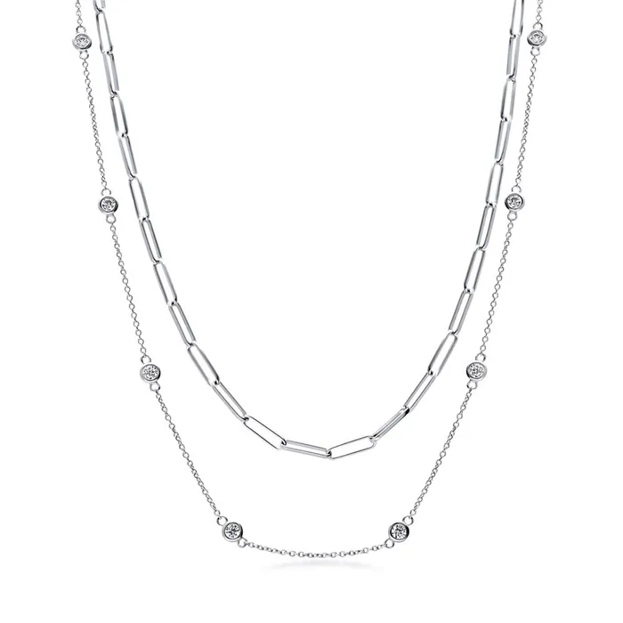 BERRICLE Necklaces Paperclip CZ by Yard Chain Necklace in Sterling Silver 2 Piece BERRICLE Necklaces Paperclip CZ by Yard Chain Necklace in Sterling Silver 2 Piece