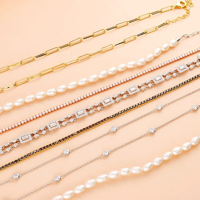 BERRICLE Necklaces Paperclip CZ by Yard Chain Necklace in Sterling Silver 2 Piece