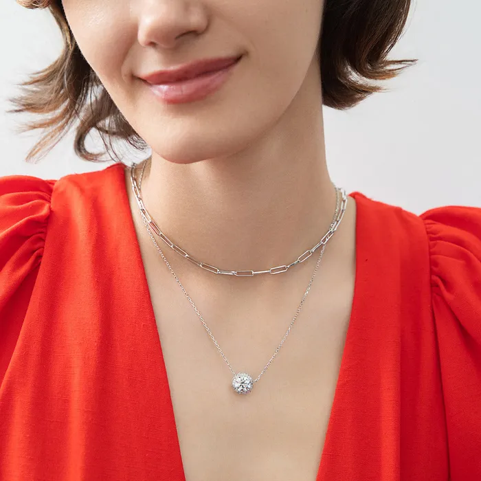BERRICLE Necklaces Paperclip CZ by Yard Chain Necklace in Sterling Silver 2 Piece