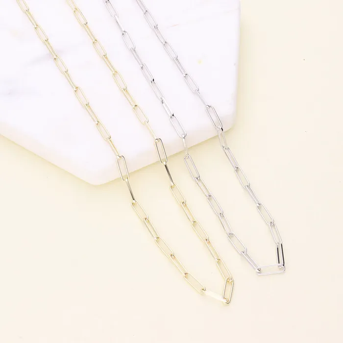 BERRICLE Necklaces Paperclip CZ by Yard Chain Necklace in Sterling Silver 2 Piece