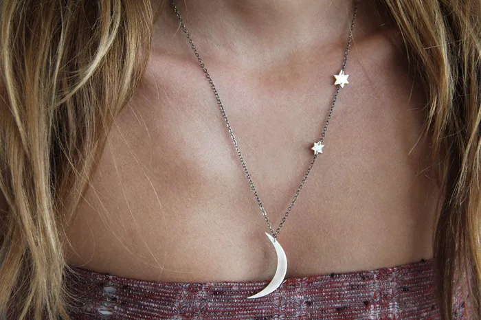 Bohemian Crescent Moon And Stars Necklace Capucinne Necklaces