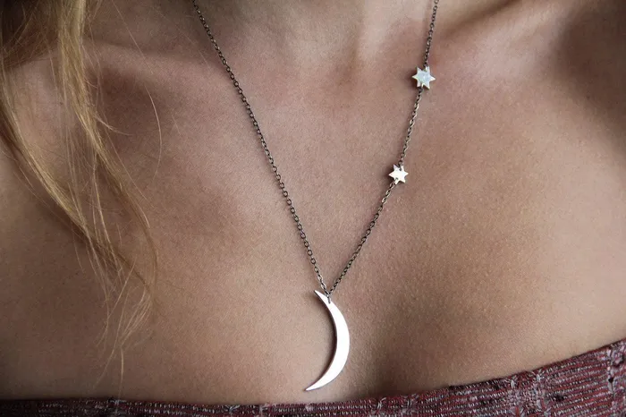 Bohemian Crescent Moon And Stars Necklace Capucinne Necklaces