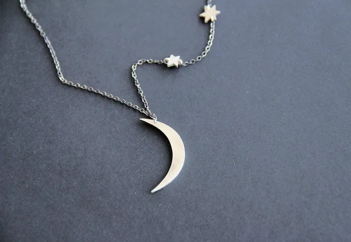 Bohemian Crescent Moon And Stars Necklace Capucinne Necklaces