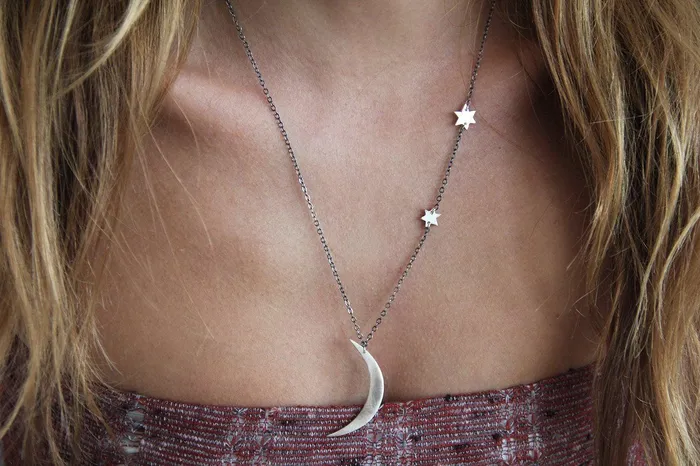 Bohemian Crescent Moon And Stars Necklace Capucinne Necklaces