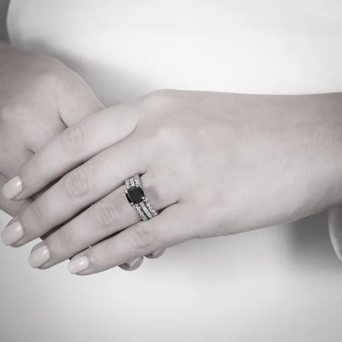 Bubble Solitaire Black CZ Stackable Ring Set in Sterling Silver BERRICLE Rings