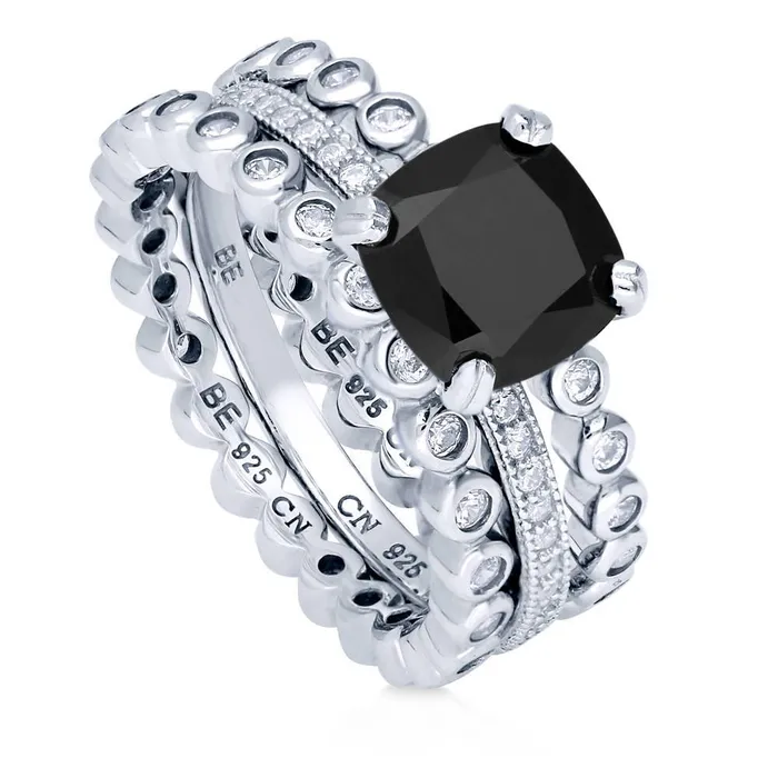 Bubble Solitaire Black CZ Stackable Ring Set in Sterling Silver BERRICLE Rings