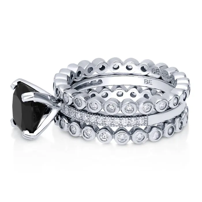 Bubble Solitaire Black CZ Stackable Ring Set in Sterling Silver BERRICLE Rings