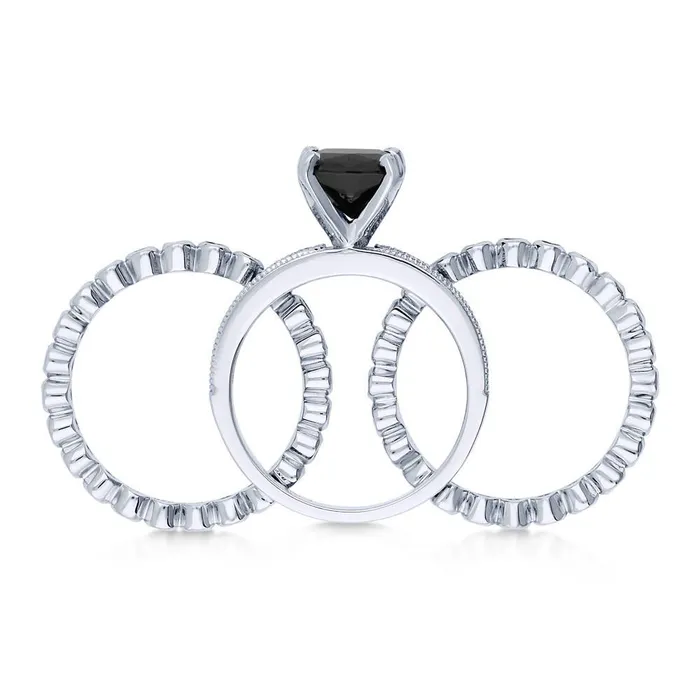 Bubble Solitaire Black CZ Stackable Ring Set in Sterling Silver BERRICLE Rings