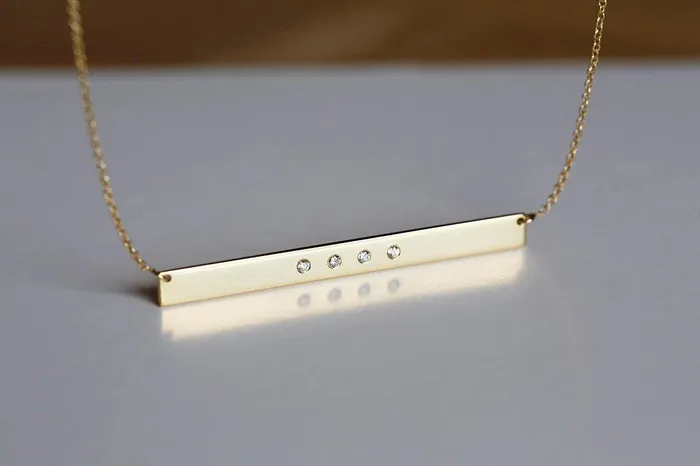 Capucinne Necklaces Name Plate Necklace Gold Bar Necklace