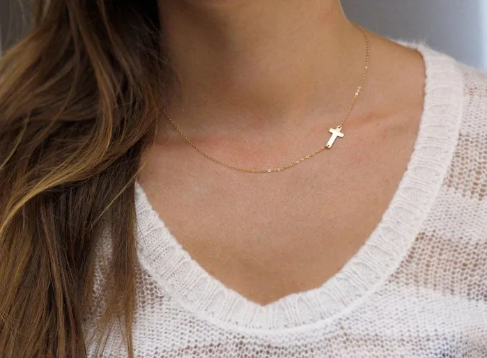 Capucinne Necklaces Sideways Cross Necklace Celebrity Necklace