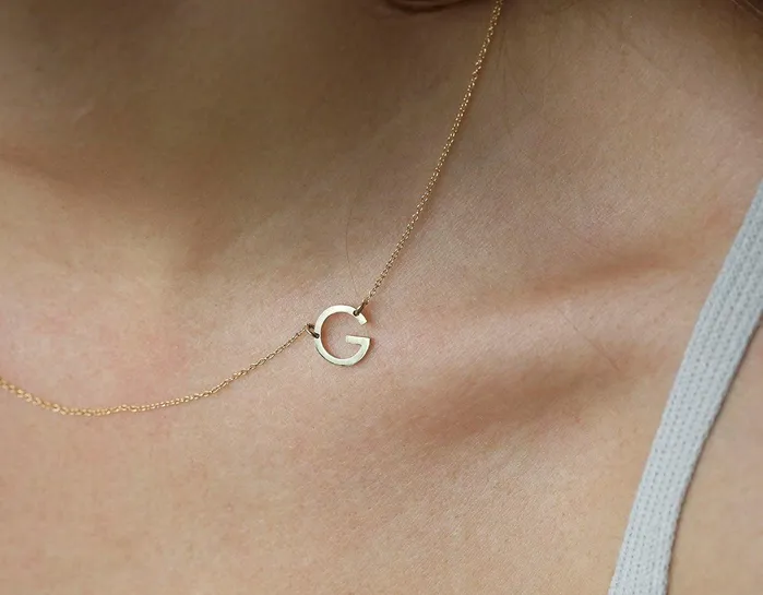 Capucinne Necklaces Solid Gold Small Initial Letter Necklace