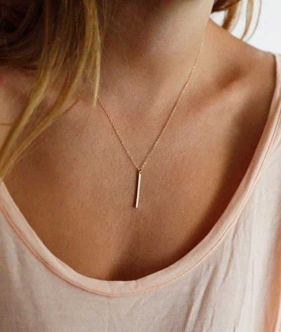 Capucinne Necklaces Vertical Bar Necklace Dainty Gold Chain