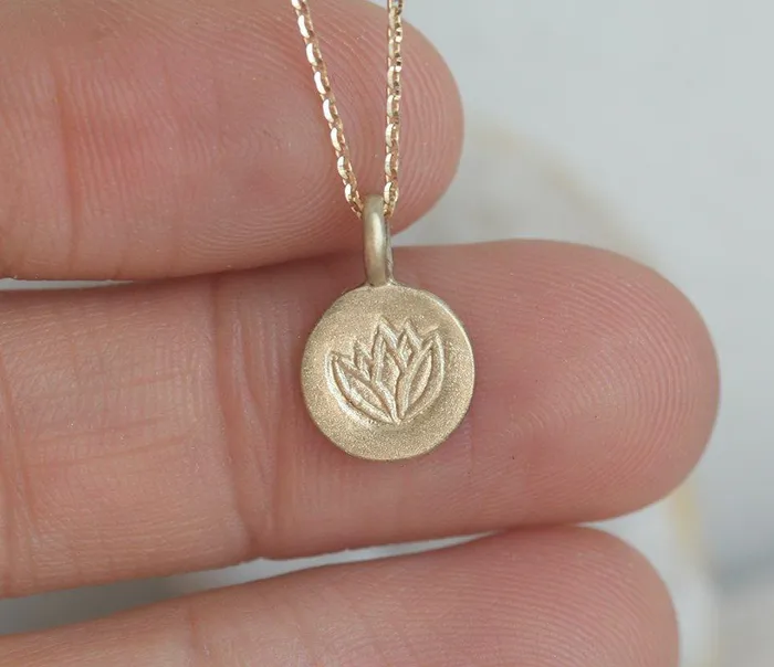 Capucinne Solid Gold Lotus Necklace Flower Disc Necklace Ohm Necklaces