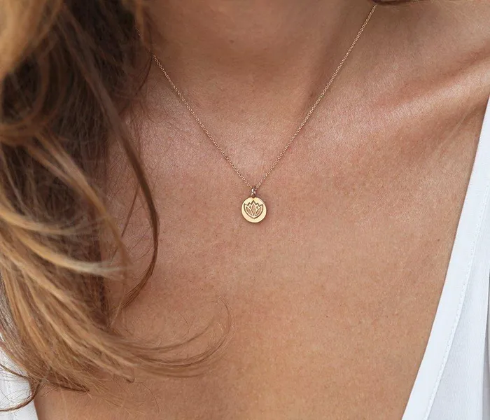 Capucinne Solid Gold Lotus Necklace Flower Disc Necklace Ohm Necklaces