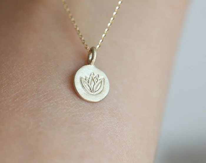 Capucinne Solid Gold Lotus Necklace Flower Disc Necklace Ohm Necklaces