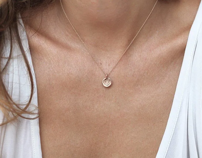 Capucinne Solid Gold Lotus Necklace Flower Disc Necklace Ohm Necklaces