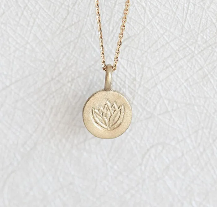 Capucinne Solid Gold Lotus Necklace Flower Disc Necklace Ohm Necklaces
