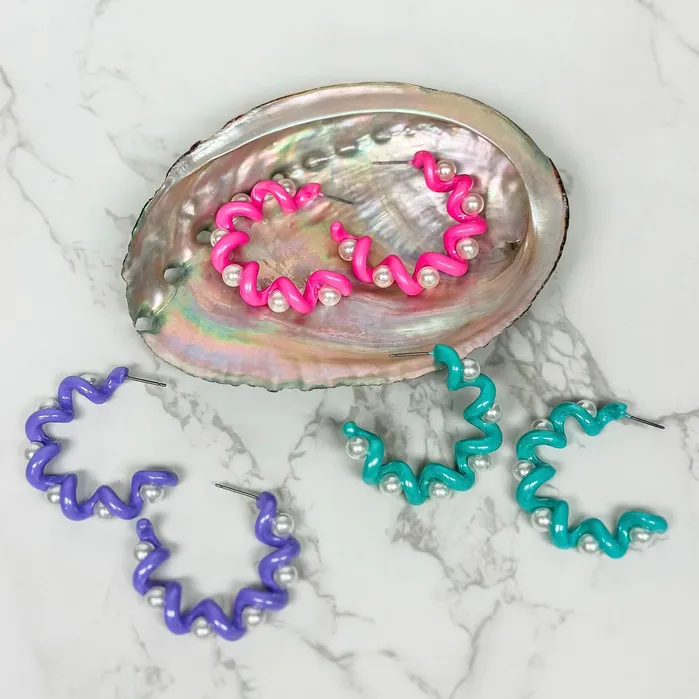 Earrings Color Coated Pearl Coil Hoop Earrings Mint Prep Obsessed ESS