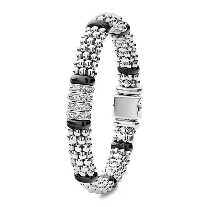 Lagos Bracelets Black Caviar Black Four Station Diamond Caviar Bracelet 9mm Lagos Bracelets Black Caviar Black Four Station Diamond Caviar Bracelet 9mm