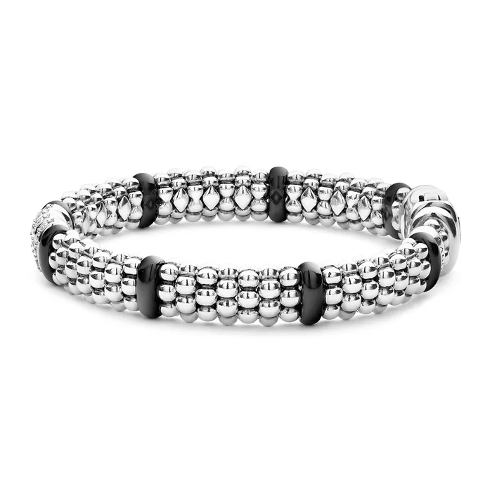 Lagos Bracelets Black Caviar Black Four Station Diamond Caviar Bracelet 9mm Lagos Bracelets Black Caviar Black Four Station Diamond Caviar Bracelet 9mm
