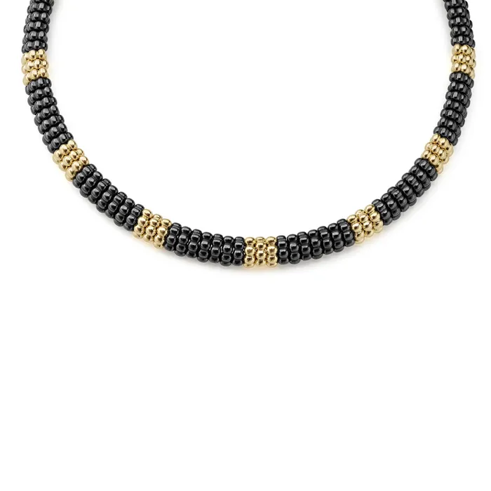 Lagos Necklaces Black Caviar 18K Gold Small Station Ceramic Beaded Necklace 9mm Lagos Necklaces Black Caviar 18K Gold Small Station Ceramic Beaded Necklace 9mm