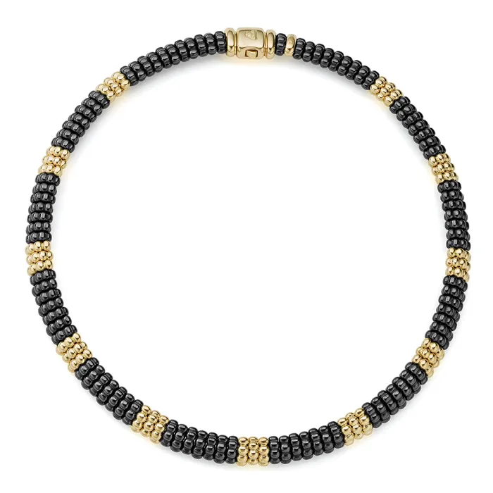 Lagos Necklaces Black Caviar 18K Gold Small Station Ceramic Beaded Necklace 9mm Lagos Necklaces Black Caviar 18K Gold Small Station Ceramic Beaded Necklace 9mm