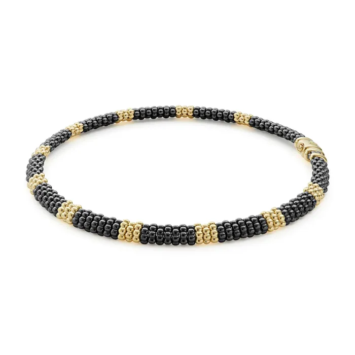 Lagos Necklaces Black Caviar 18K Gold Small Station Ceramic Beaded Necklace 9mm Lagos Necklaces Black Caviar 18K Gold Small Station Ceramic Beaded Necklace 9mm