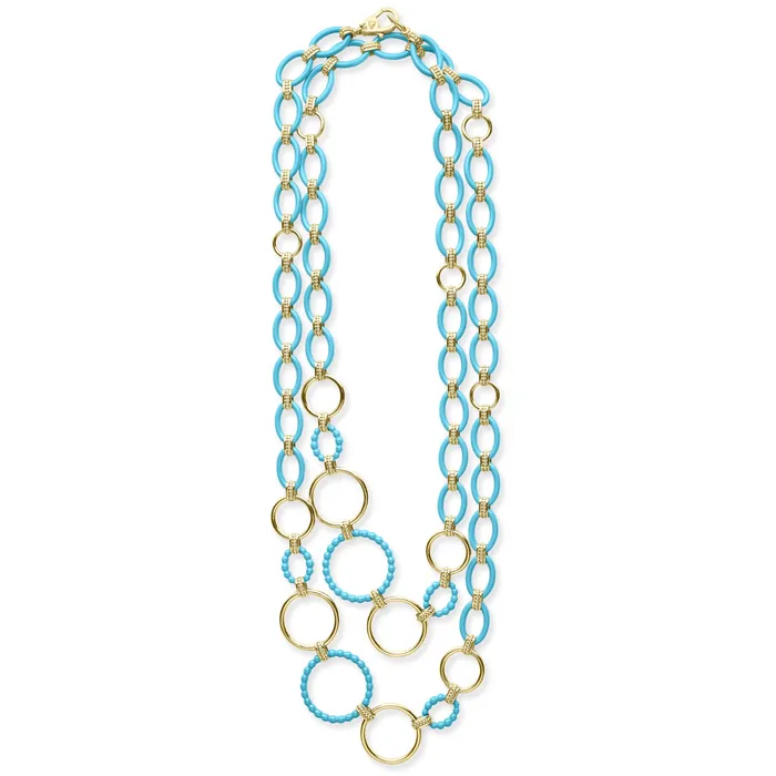 LAGOS Necklaces Meridian Long 18K Gold and Blue Ceramic Link Necklace LAGOS Necklaces Meridian Long 18K Gold and Blue Ceramic Link Necklace