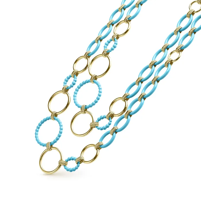 LAGOS Necklaces Meridian Long 18K Gold and Blue Ceramic Link Necklace LAGOS Necklaces Meridian Long 18K Gold and Blue Ceramic Link Necklace