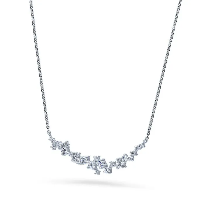 Necklaces BERRICLE Cluster Bar CZ Necklace in Sterling Silver