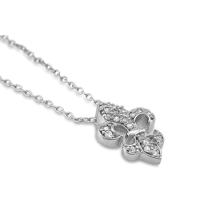 Necklaces BERRICLE Fleur De Lis CZ Necklace and Earrings in Sterling Silver