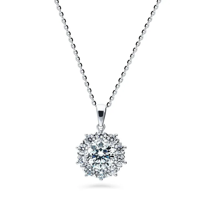 Necklaces BERRICLE Flower Halo CZ Necklace in Sterling Silver