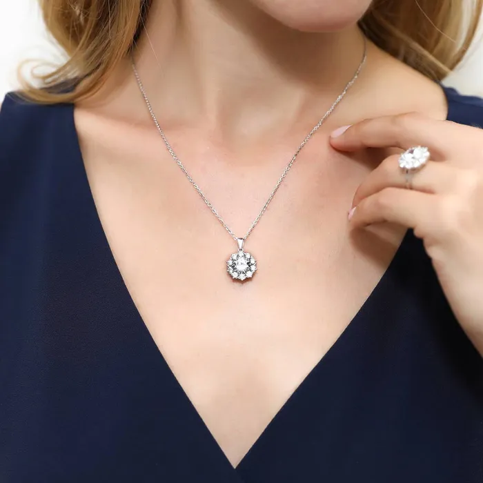 Necklaces BERRICLE Flower Halo CZ Necklace in Sterling Silver