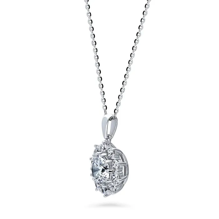 Necklaces BERRICLE Flower Halo CZ Necklace in Sterling Silver