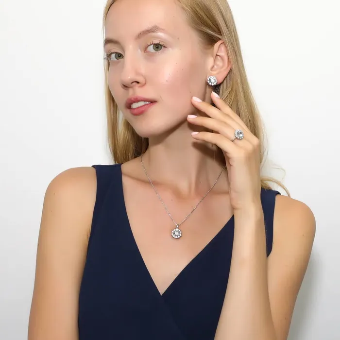 Necklaces BERRICLE Flower Halo CZ Necklace in Sterling Silver