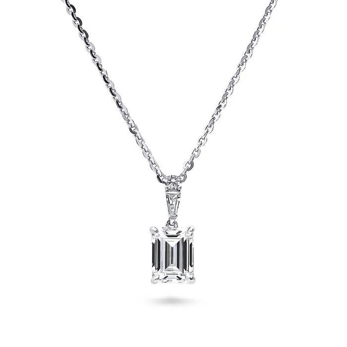 Necklaces BERRICLE Solitaire 17ct Emerald Cut CZ Necklace in Sterling Silver Necklaces BERRICLE Solitaire 17ct Emerald Cut CZ Necklace in Sterling Silver