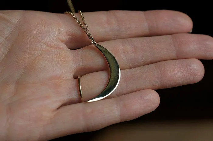 Necklaces Capucinne 14k Gold Crescent Moon Necklace with Bohemian Stars