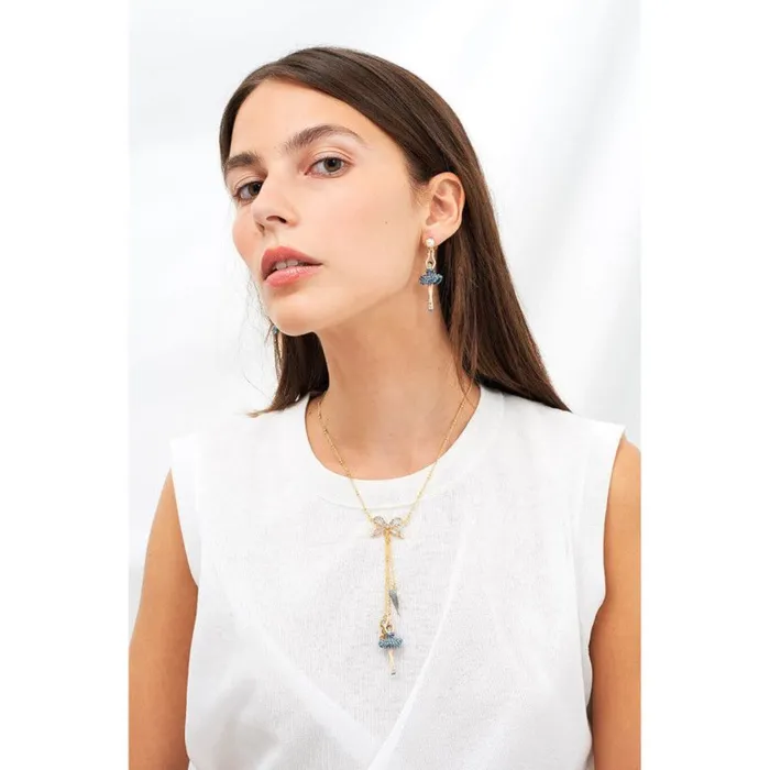 Necklaces Les Nereides Les Nereides Necklace With Ballerina Wearing A Tutu Paved With Blue Rhinestones And Treble Clef