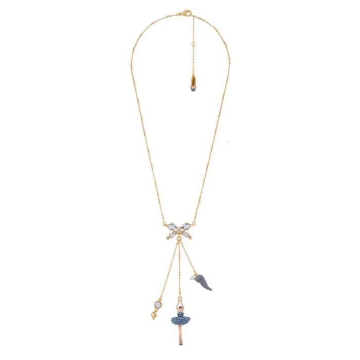 Necklaces Les Nereides Les Nereides Necklace With Ballerina Wearing A Tutu Paved With Blue Rhinestones And Treble Clef