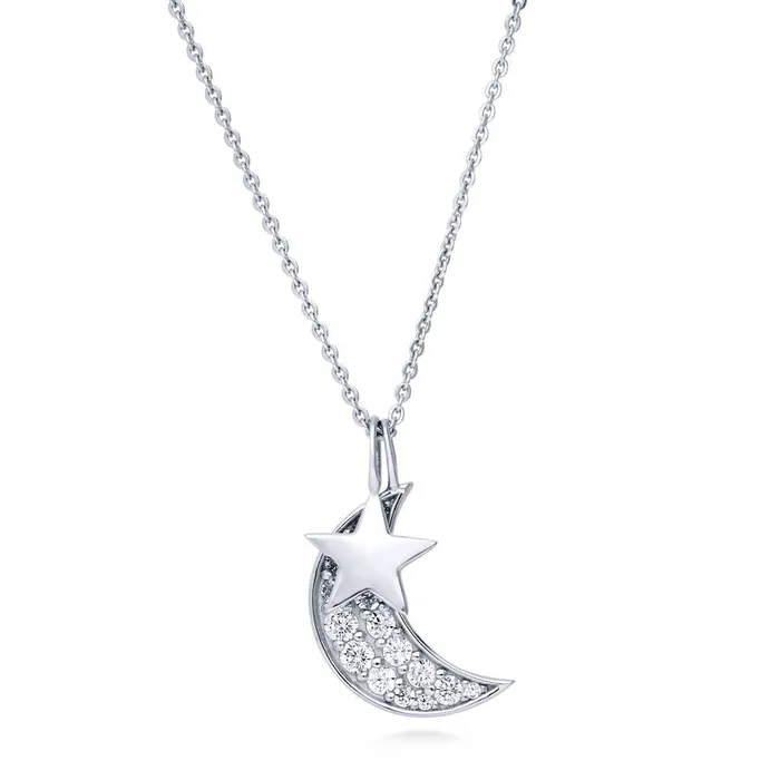 Necklaces Star Moon CZ Necklace in Sterling Silver BERRICLE