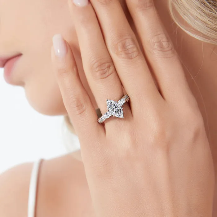 Rings BERRICLE 3Stone 16ct Marquise CZ Ring in Sterling Silver