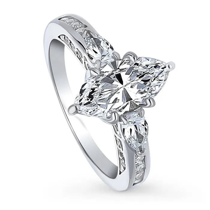 Rings BERRICLE 3Stone 16ct Marquise CZ Ring in Sterling Silver