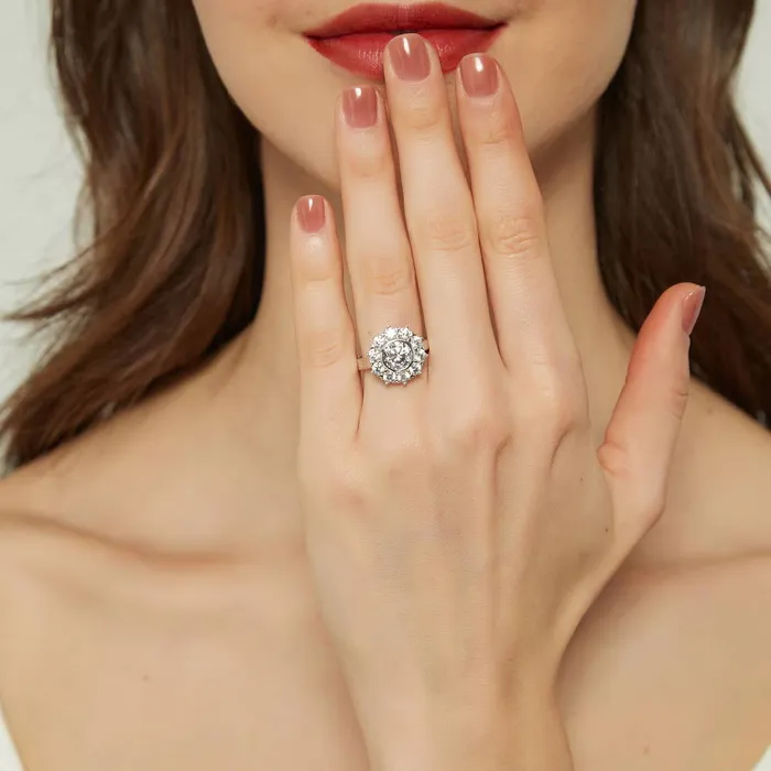 Rings BERRICLE Halo Flower CZ Ring in Sterling Silver