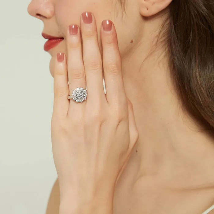 Rings BERRICLE Halo Flower CZ Ring in Sterling Silver